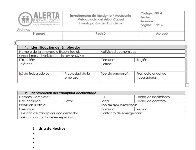 Formato De Investigacion De Accidentes Colmena alertaprevencion.cl