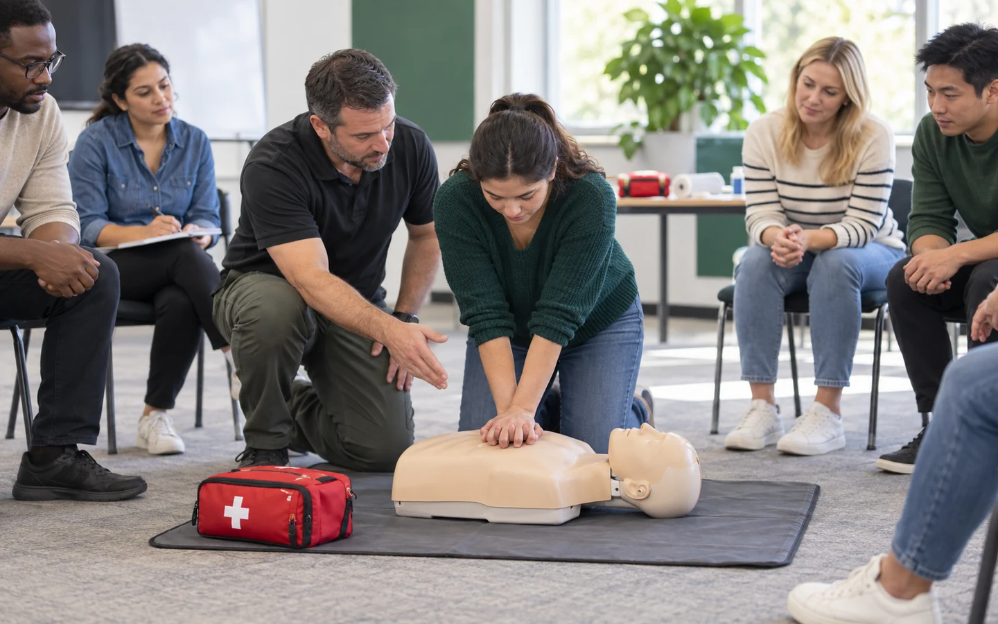 Práctica de reanimación cardiopulmonar con un maniquí de entrenamiento