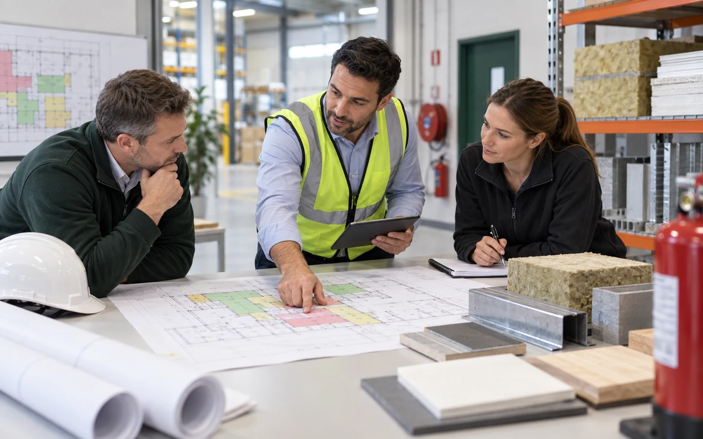 Especialistas revisando un plano para un estudio de carga combustible